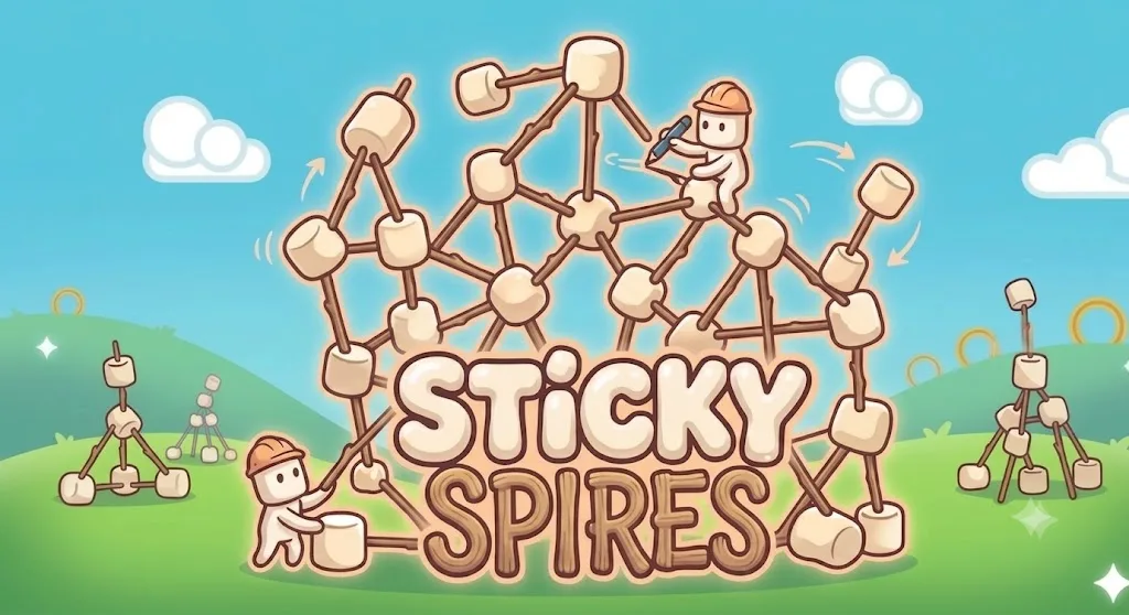 sticky spires: a spaghetti and marshmallow tower under a clear sky